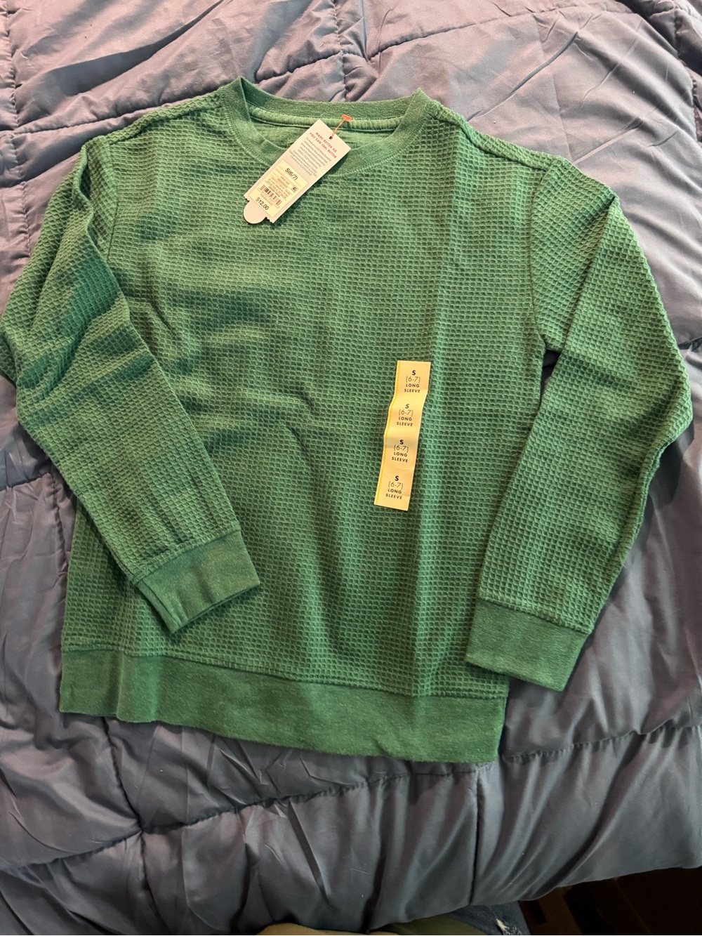 Cat & Jack Green Waffle-Knit Crew Sweatshirt size Small
